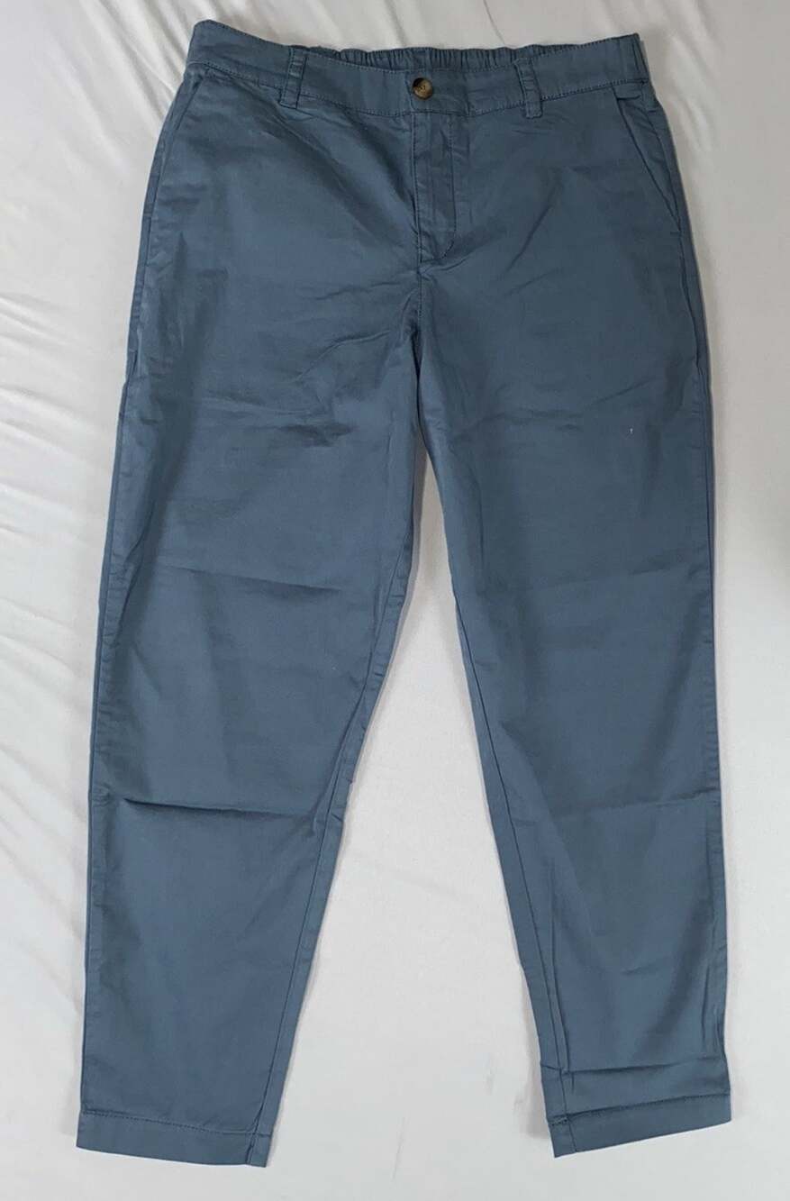 Pact Women's Tapered Ankle Flex Waist Stretch Organic Cotton Chino Pants. L, NEW